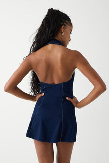 Moonlight denim halter dress blue denim