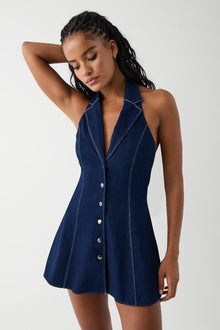 Moonlight denim halter dress blue denim