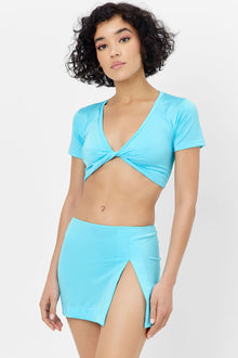 Vanessa Shine Twist Crop Top Aquamarine