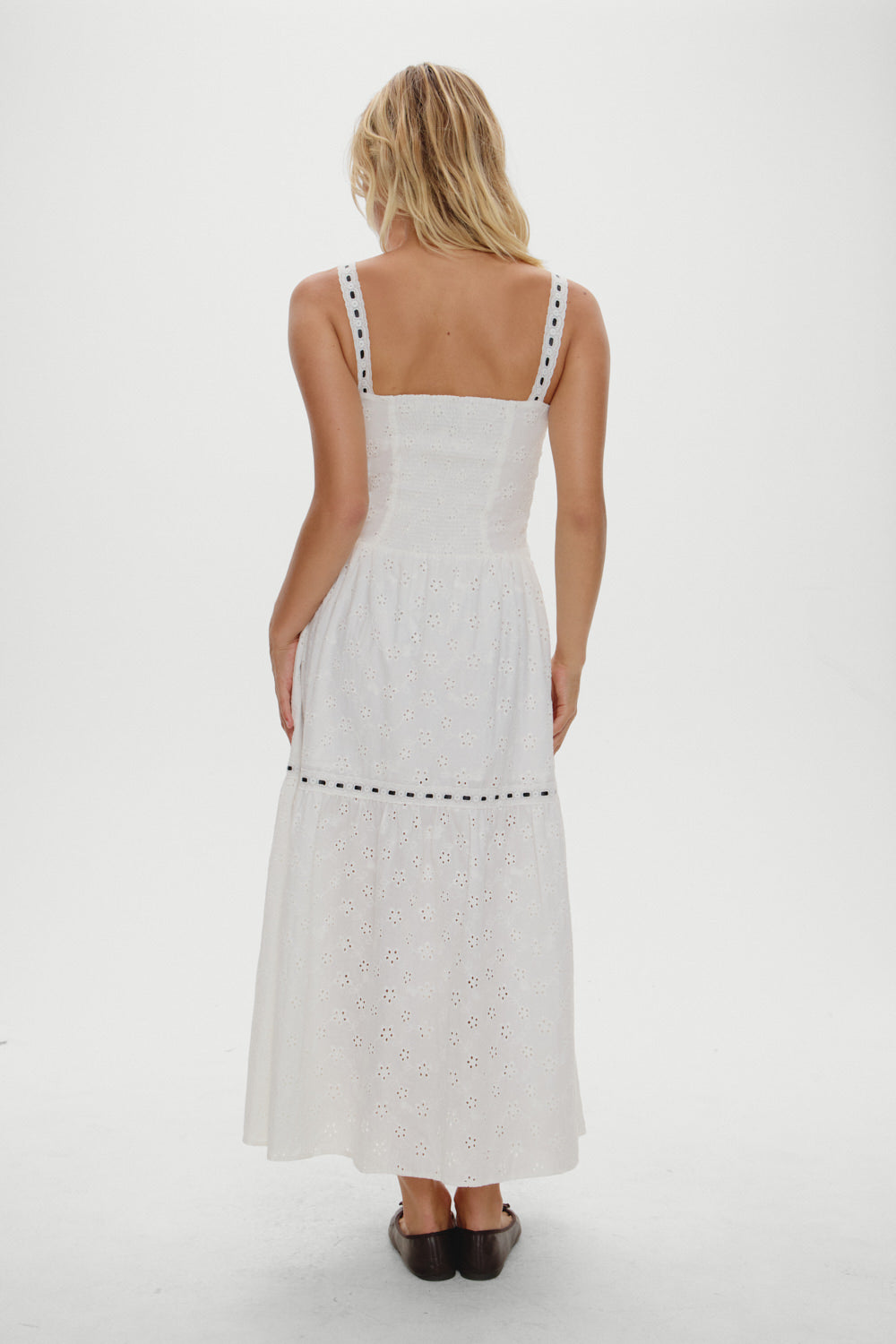 x BELLA HADID Bishop Eyelet Maxi Dress - Salt Air Eyelet