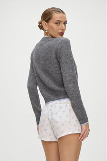 Brentwood Fuzzy V Neck Sweater in Winter Sky Grey