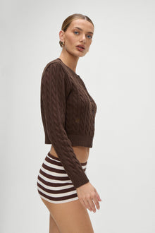Dudley Cable Knit Cardigan Brown Sugar
