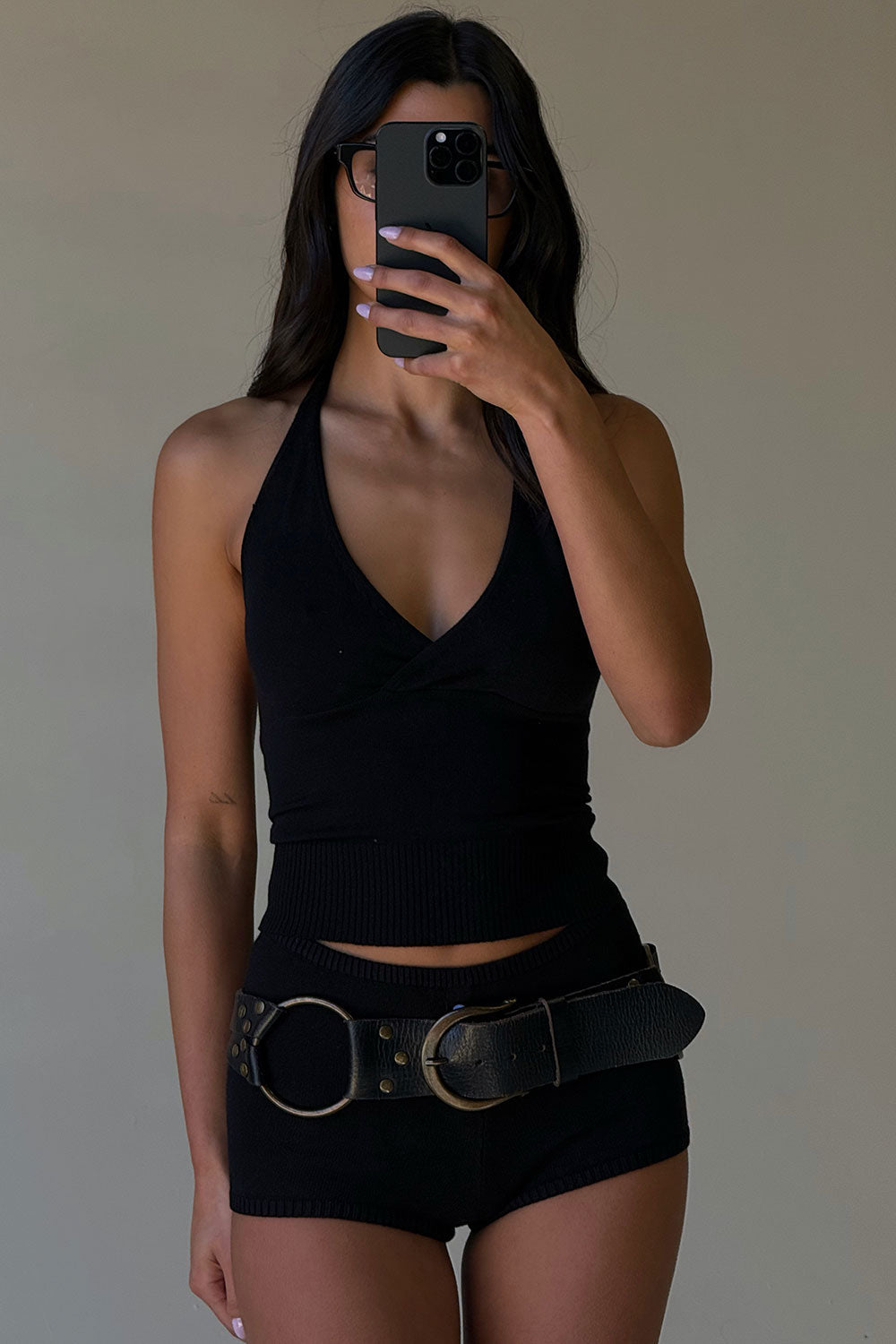 Dylan Knit Halter Top Black