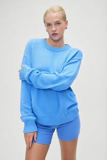 Kip Cotton Knit Oversized Boyfriend Sweater Blue Moon
