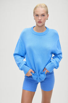 Kip Cotton Knit Oversized Boyfriend Sweater Blue Moon