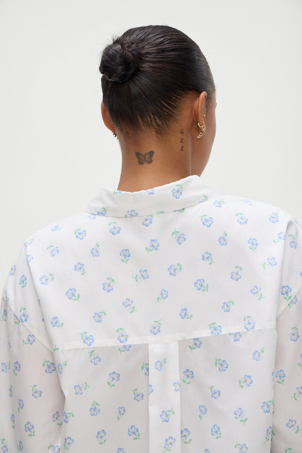 Ralph Poplin Sleep Shirt in Periwinkle  Blue and White Floral Print