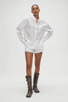 Ralph Poplin Sleep Shirt in Periwinkle  Blue and White Floral Print