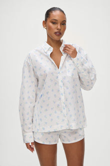 Ralph Poplin Sleep Shirt in Periwinkle  Blue and White Floral Print