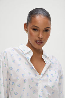 Ralph Poplin Sleep Shirt in Periwinkle  Blue and White Floral Print