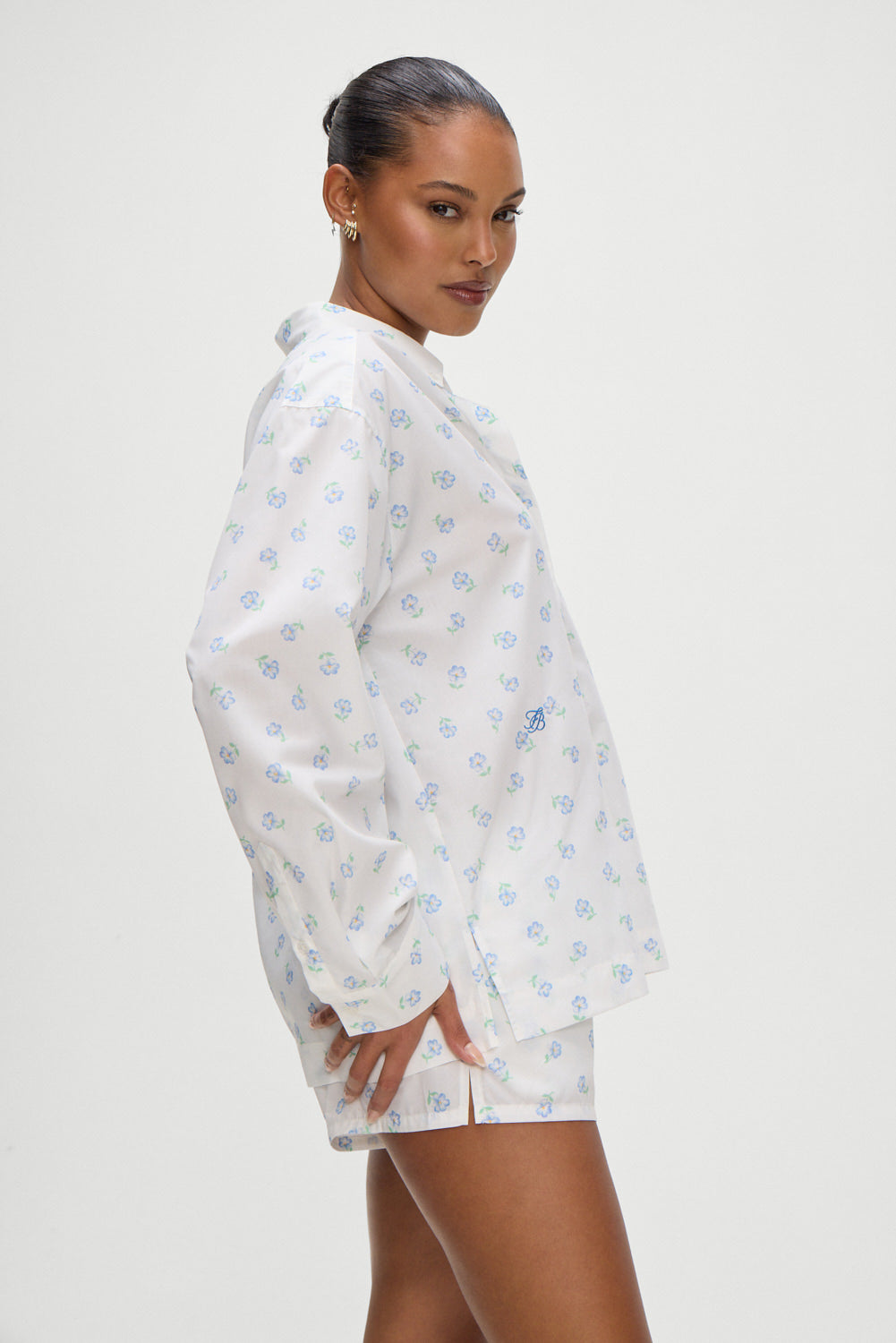 Ralph Poplin Sleep Shirt in Periwinkle  Blue and White Floral Print