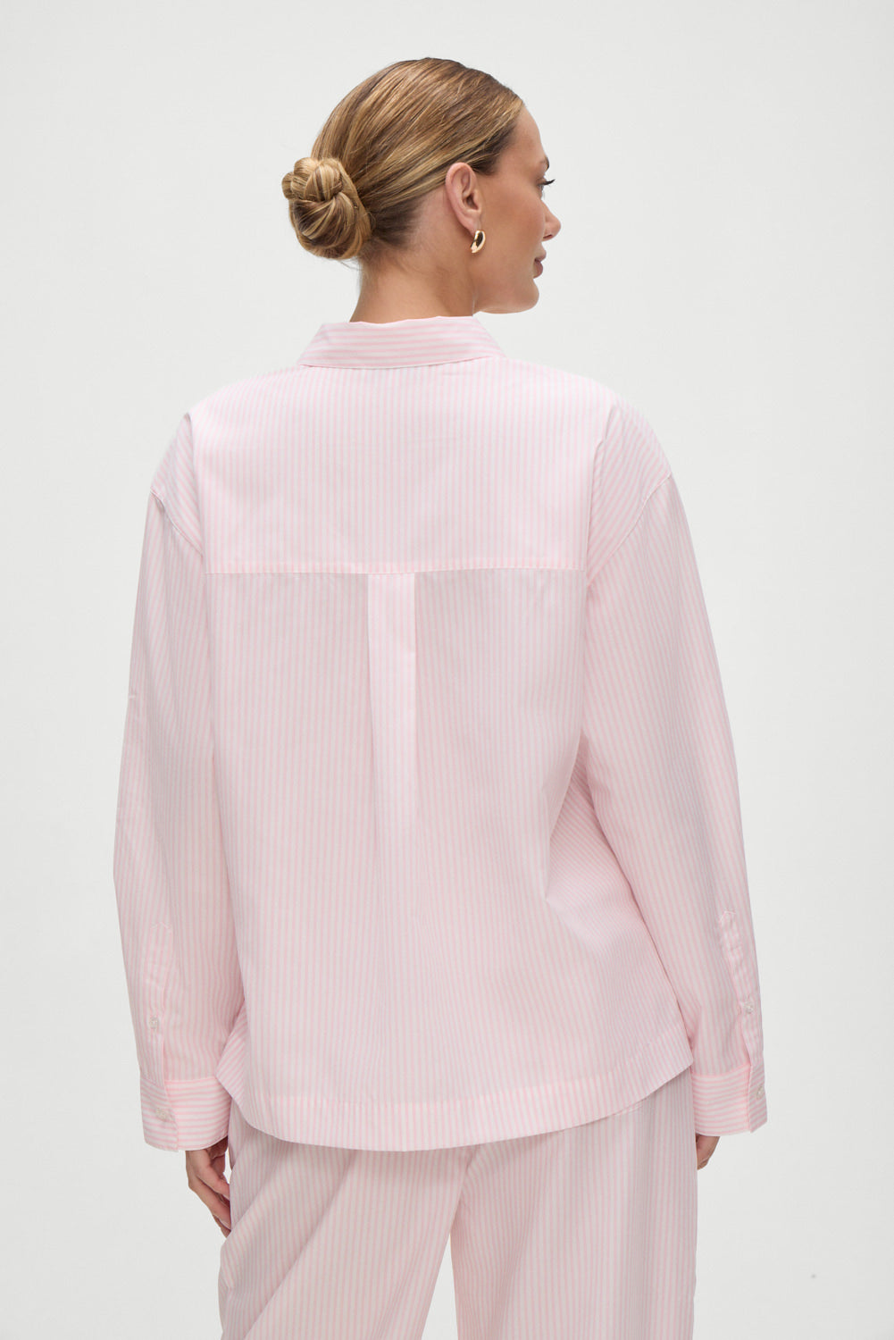 Ralph Poplin Sleep Shirt in Pink Stripe