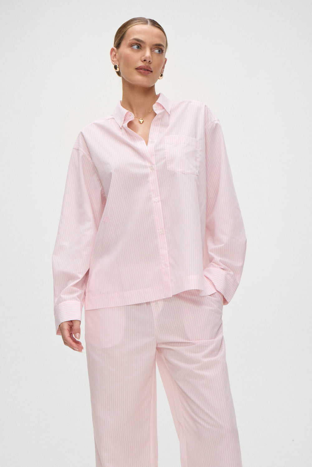 Ralph Poplin Sleep Shirt in Pink Stripe