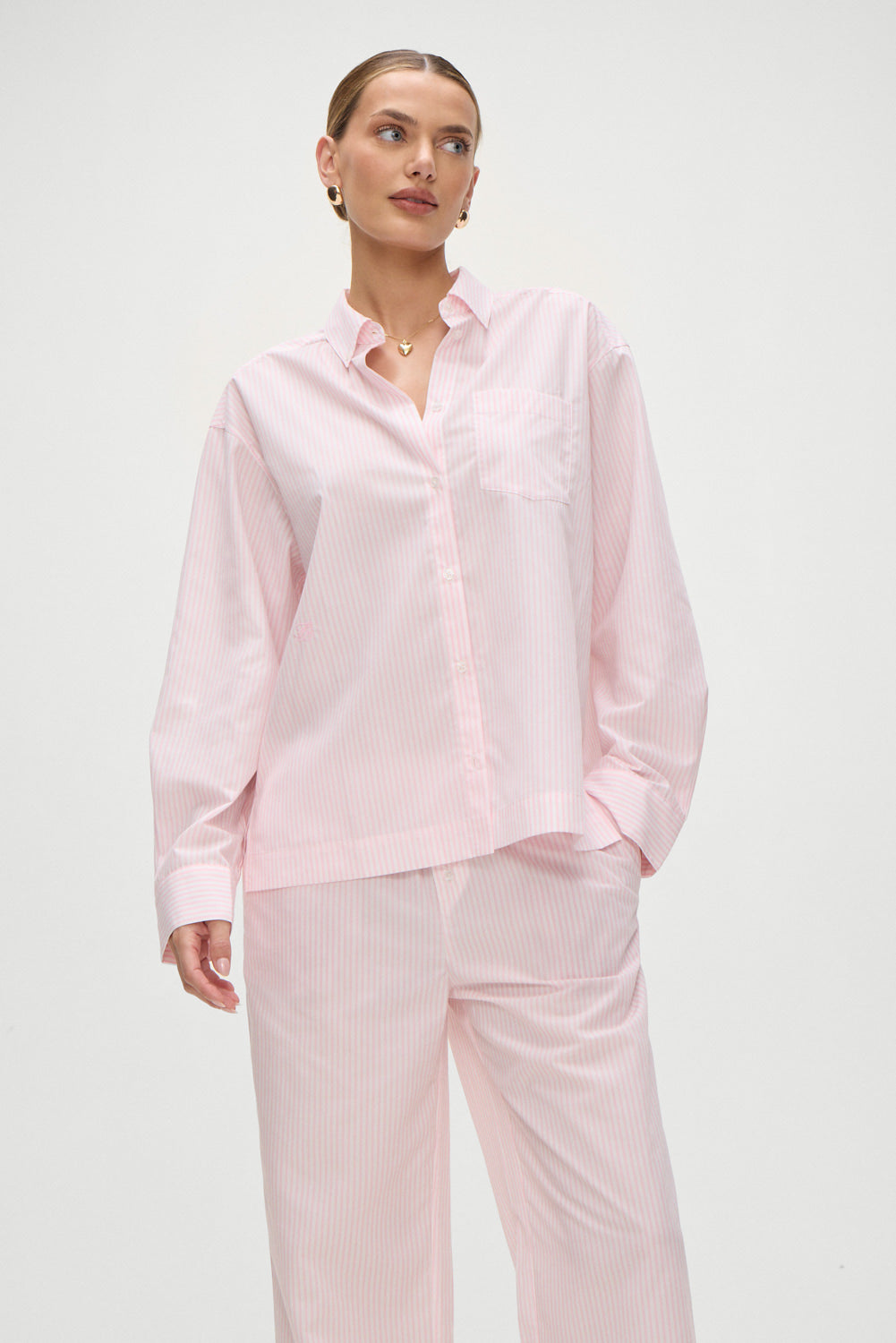 Ralph Poplin Sleep Shirt in Pink Stripe