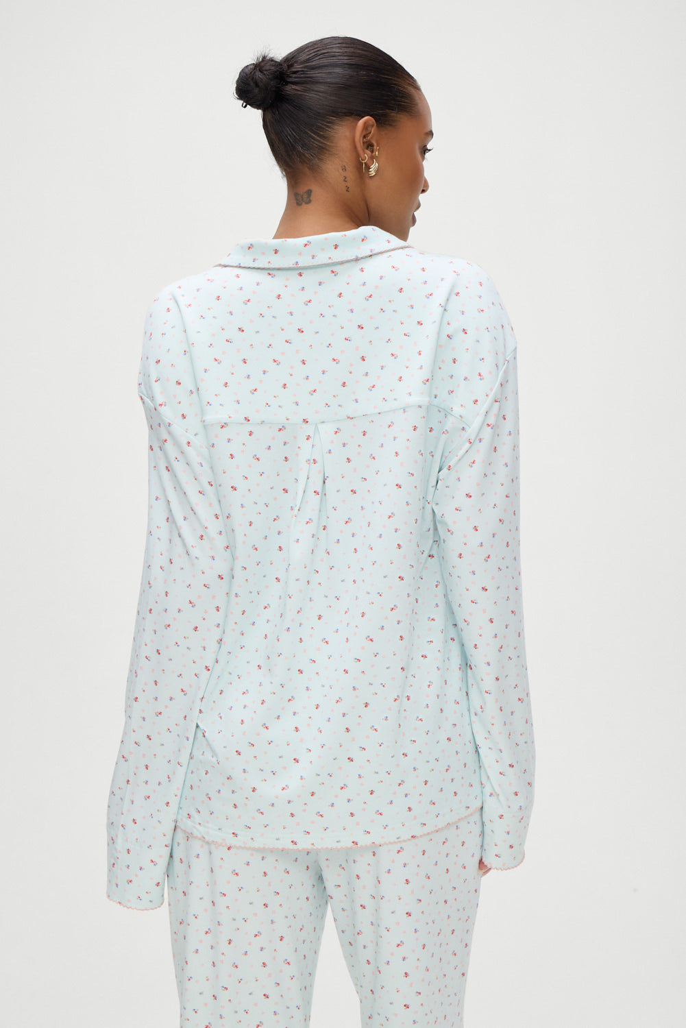 Rory Long Sleeve in Blue with Pink Floral Malibu Meadow Print 