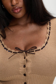 BELLA HADID Texas Knit Cardigan Caramel