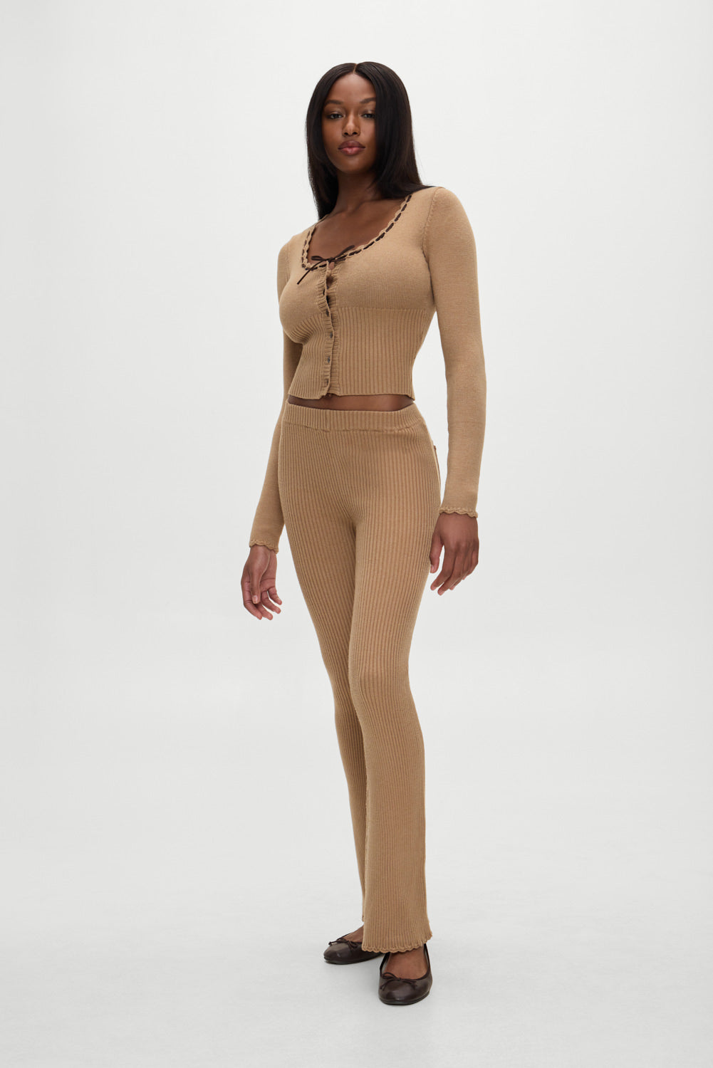 BELLA HADID Texas Knit Cardigan Caramel