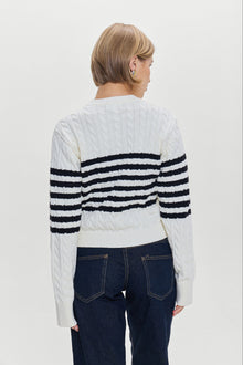 Varsity Striped Cable Knit Sweater Ivory
