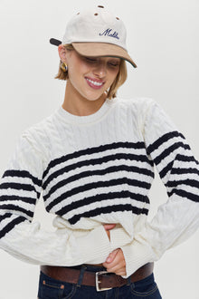 Varsity Striped Cable Knit Sweater Ivory