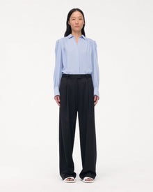 Another Tomorrow Gathered Blouse in Oxford Blue – Viscose Women's Top