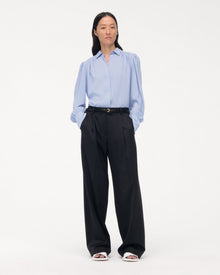 Another Tomorrow Gathered Blouse in Oxford Blue – Viscose Women's Top