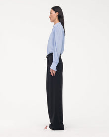 Another Tomorrow Gathered Blouse in Oxford Blue – Viscose Women's Top