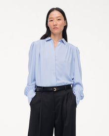 Another Tomorrow Gathered Blouse in Oxford Blue – Viscose Women's Top