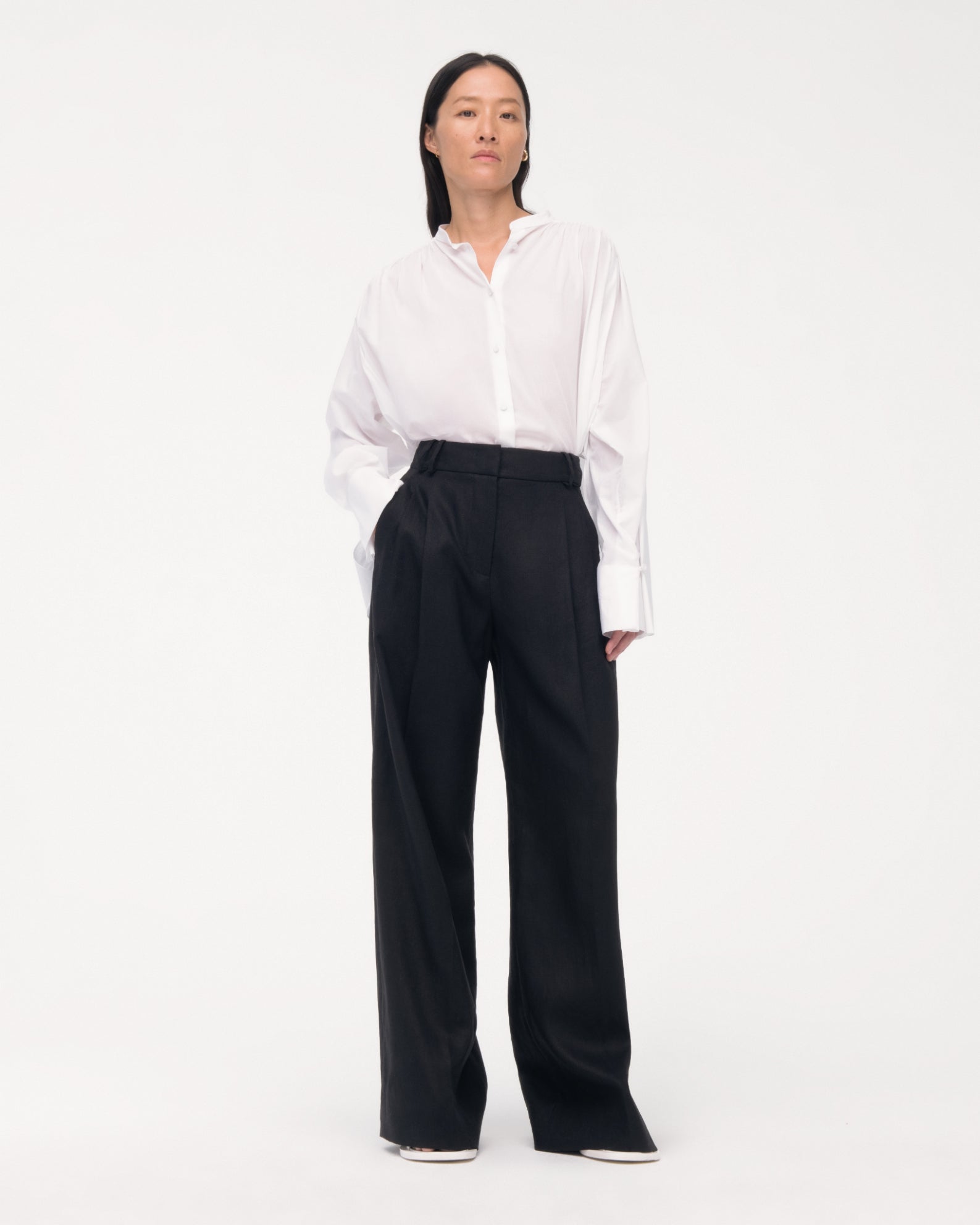 Another Tomorrow Gathered Voile Blouse in Off White – Cotton Women's Top