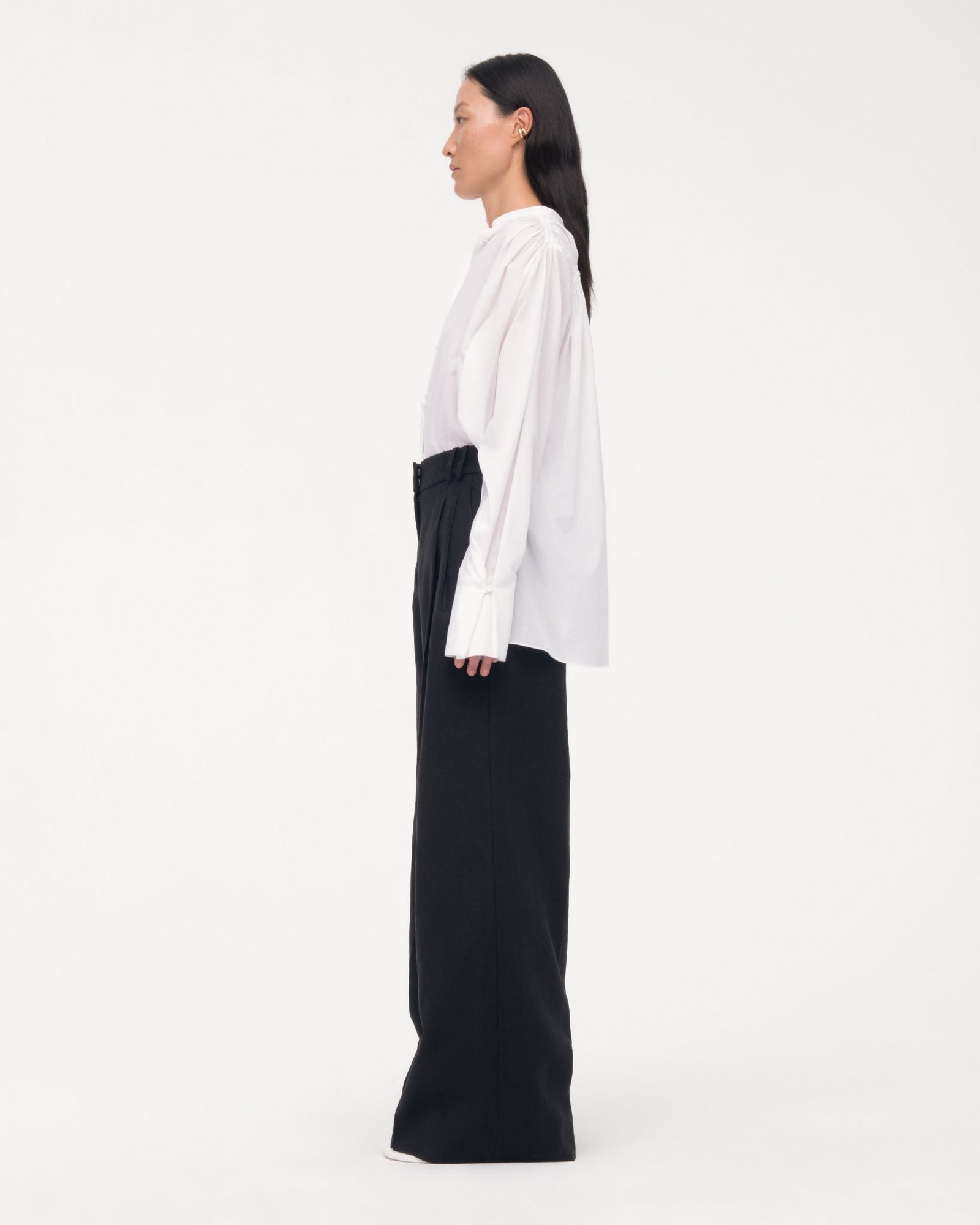 Another Tomorrow Gathered Voile Blouse in Off White – Cotton Women's Top