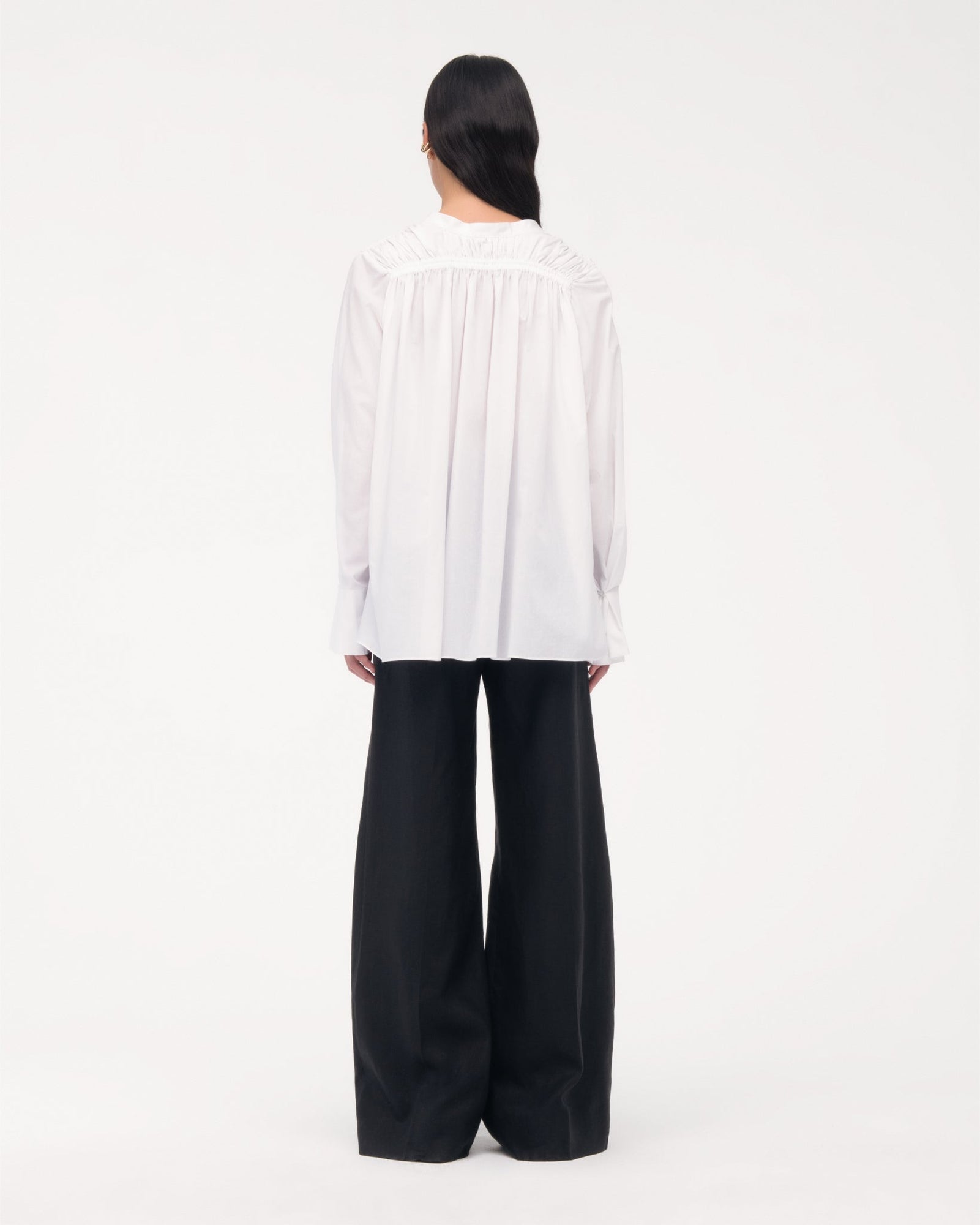Another Tomorrow Gathered Voile Blouse in Off White – Cotton Women's Top