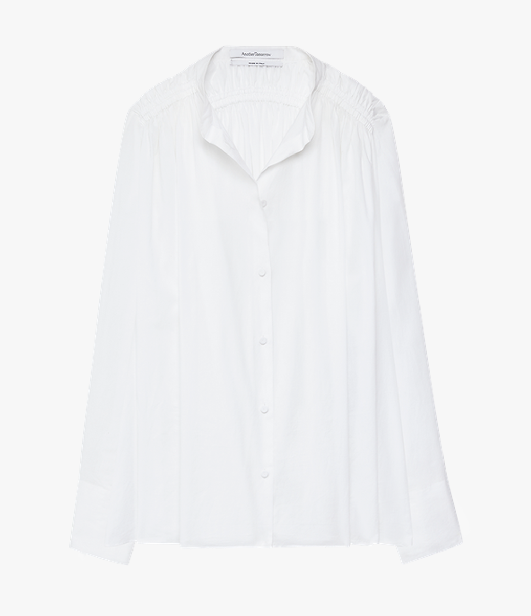 Another Tomorrow Gathered Voile Blouse in Off White – Cotton Women's Top