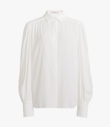 Another Tomorrow Gathered Blouse in White – Viscose Women's Top