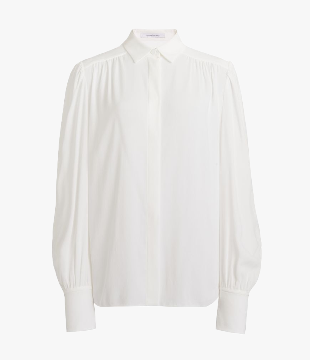 Another Tomorrow Gathered Blouse in White – Viscose Women's Top