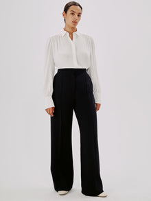 Another Tomorrow Gathered Blouse in White – Viscose Women's Top