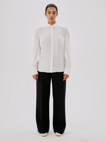 Another Tomorrow Gathered Blouse in White – Viscose Women's Top