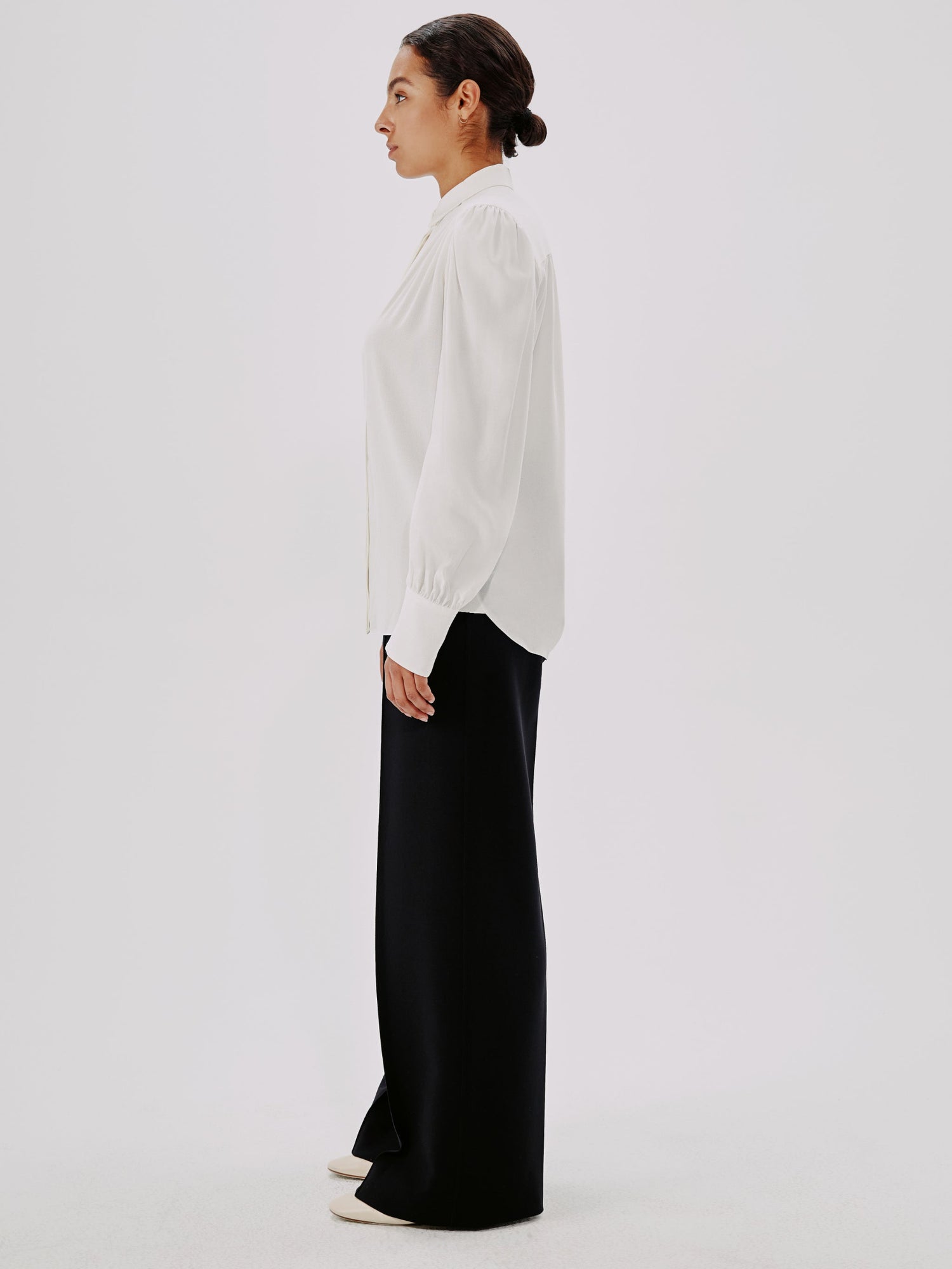 Another Tomorrow Gathered Blouse in White – Viscose Women's Top