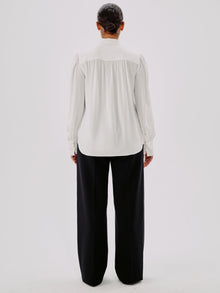 Another Tomorrow Gathered Blouse in White – Viscose Women's Top