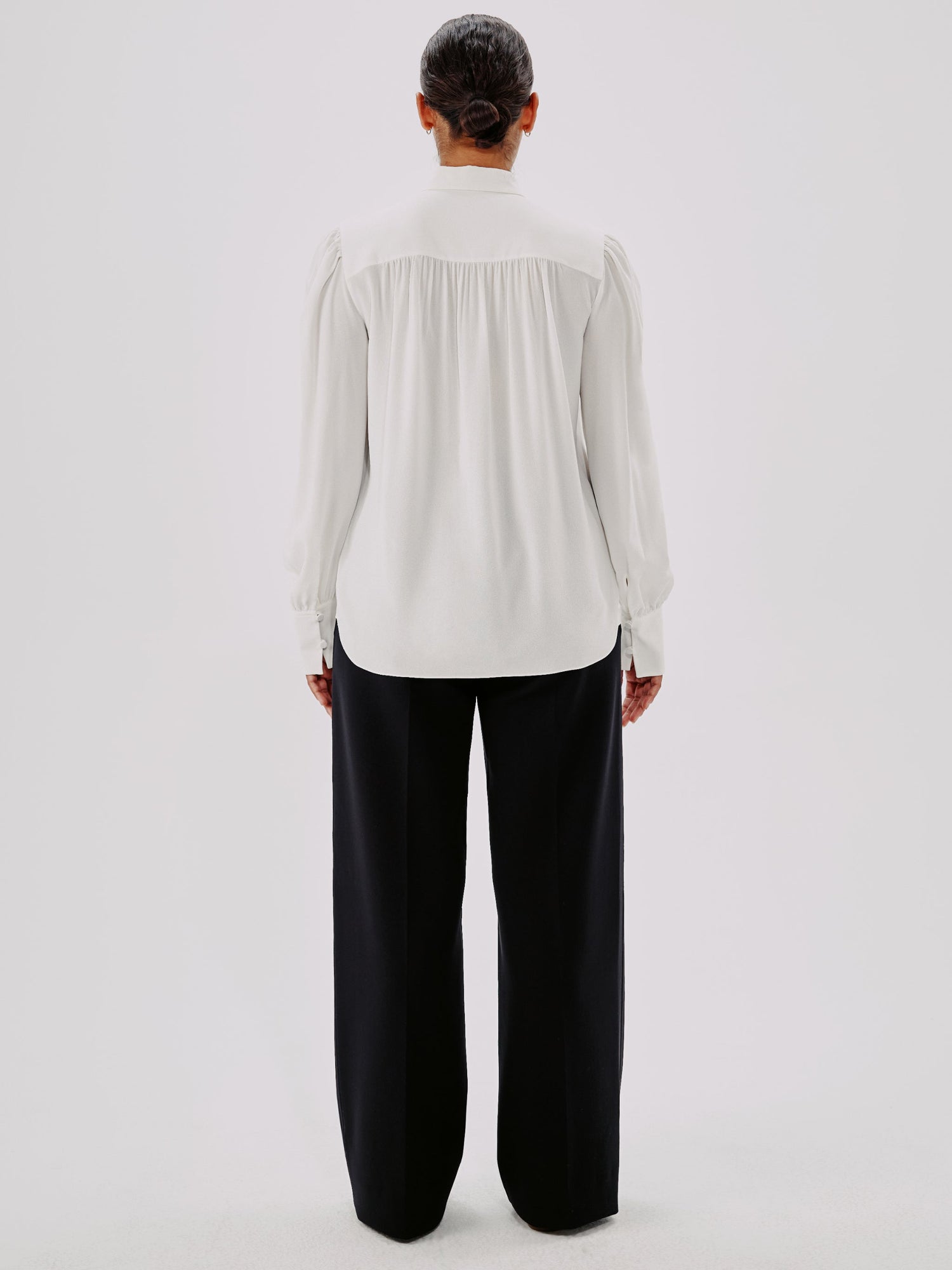 Another Tomorrow Gathered Blouse in White – Viscose Women's Top