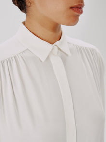Another Tomorrow Gathered Blouse in White – Viscose Women's Top