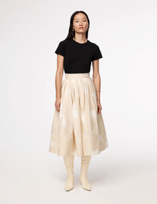 Another Tomorrow Gathered Circle Skirt in Khaki Floral – Cotton Women's Skirt