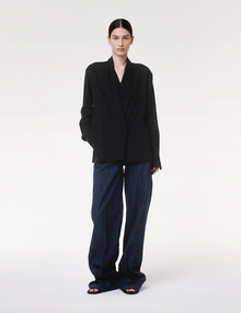 Another Tomorrow Gathered Neckline Blouse in Black – Viscose Women's Top