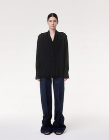 Another Tomorrow Gathered Neckline Blouse in Black – Viscose Women's Top