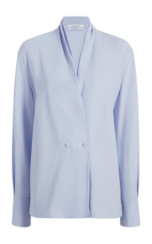 Another Tomorrow Gathered Neckline Blouse in Lilac – Viscose Women's Top