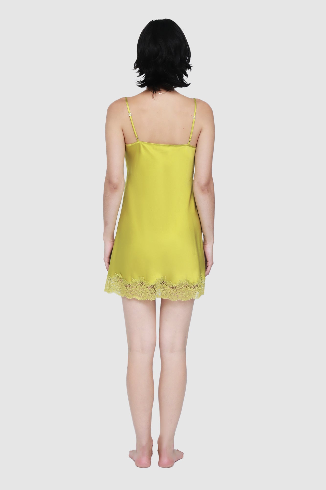 The Silk Lace Chemise By GINIA Chartreuse