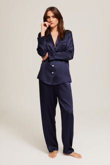 Fine Finishes Pyjama in Midnight - 100% Silk | Ginia Sleep