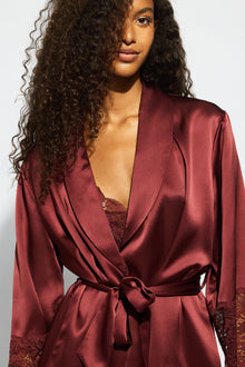 The Silk Lace Robe By GINIA In Ruby Red