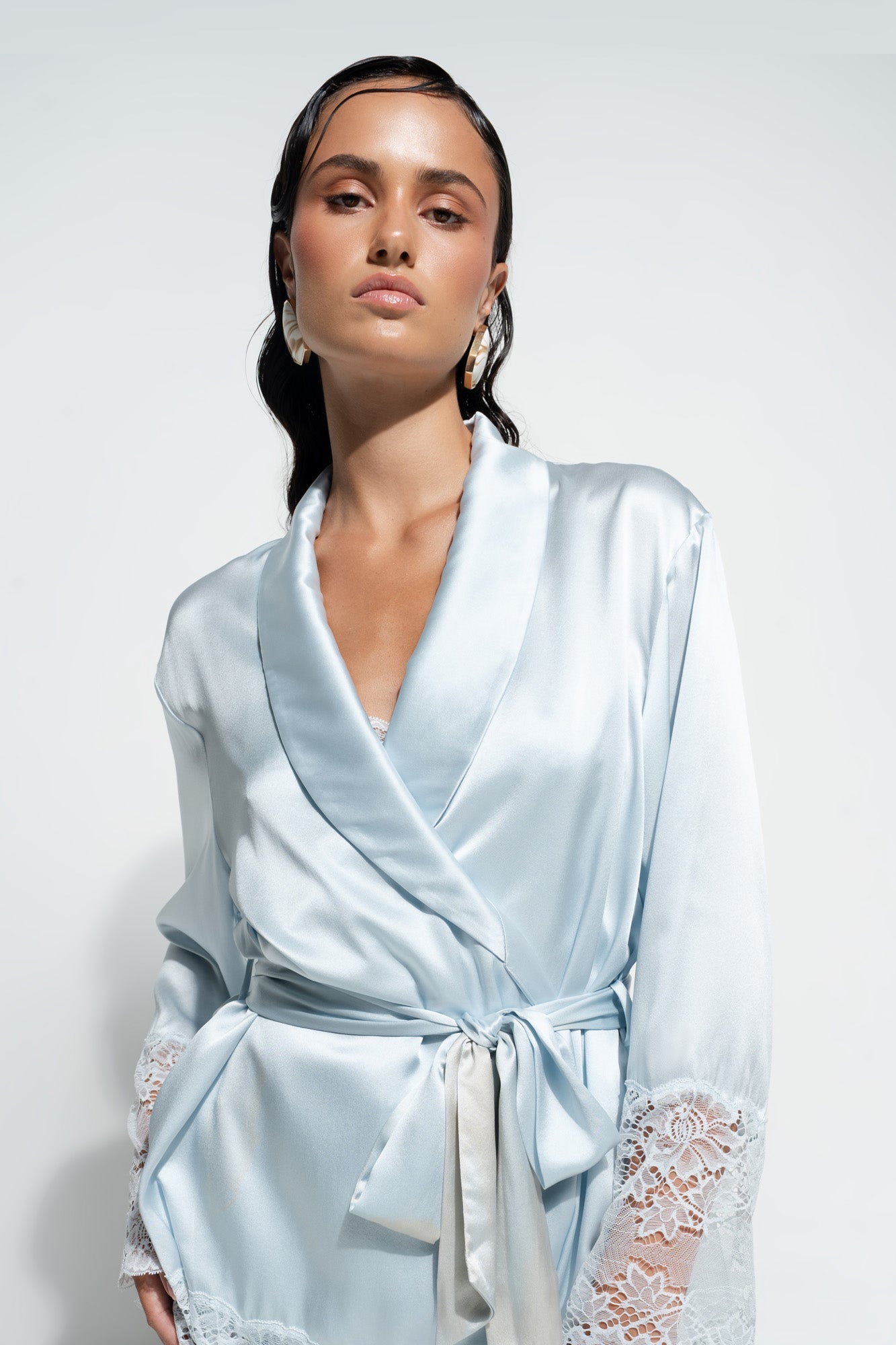Silk Lace Robe | Sky Blue