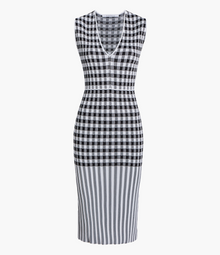 Another Tomorrow Gingham Knit Dress in Gingham Mix – Viscose Women's Dress
