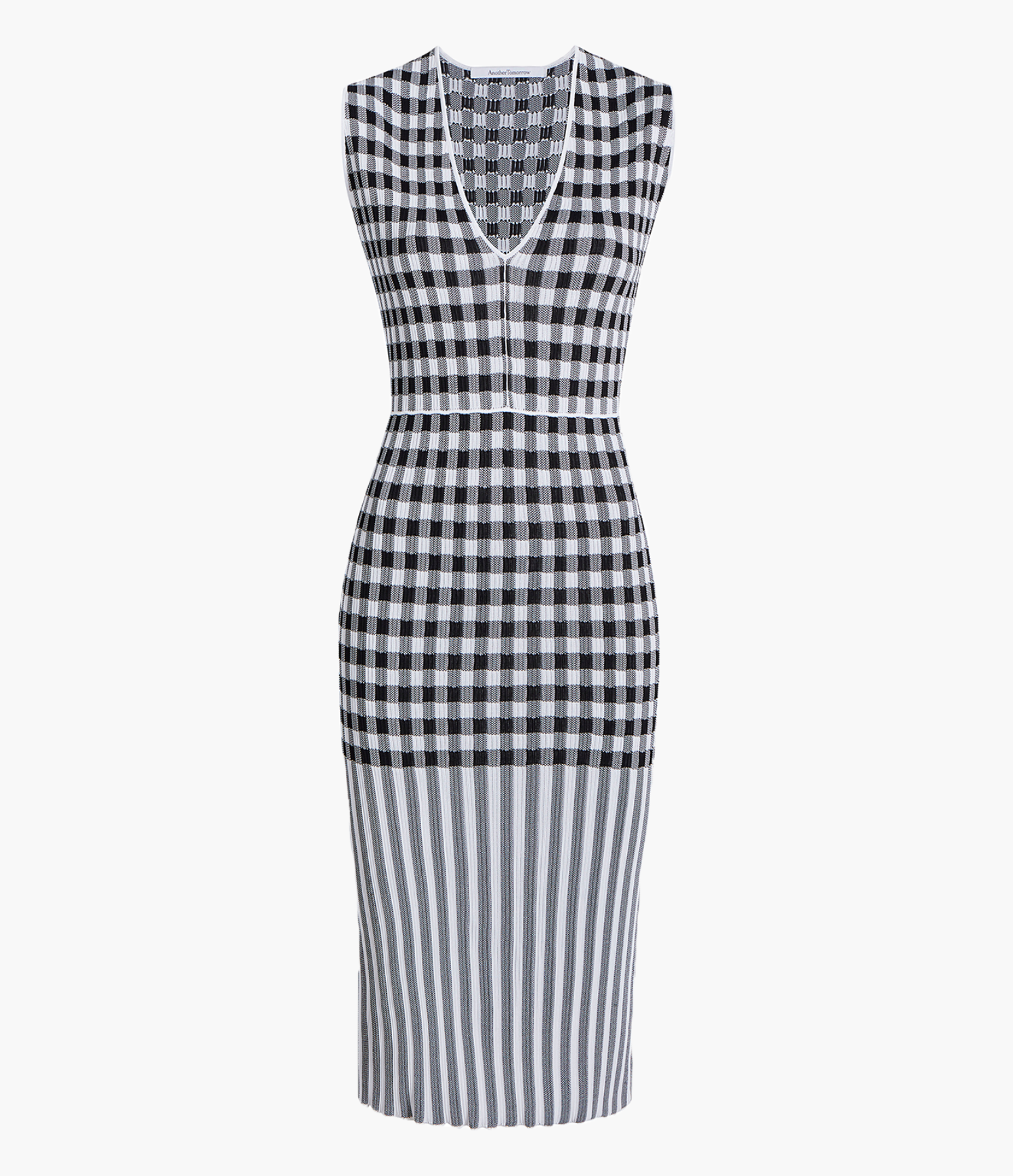 Another Tomorrow Gingham Knit Dress in Gingham Mix – Viscose Women's Dress