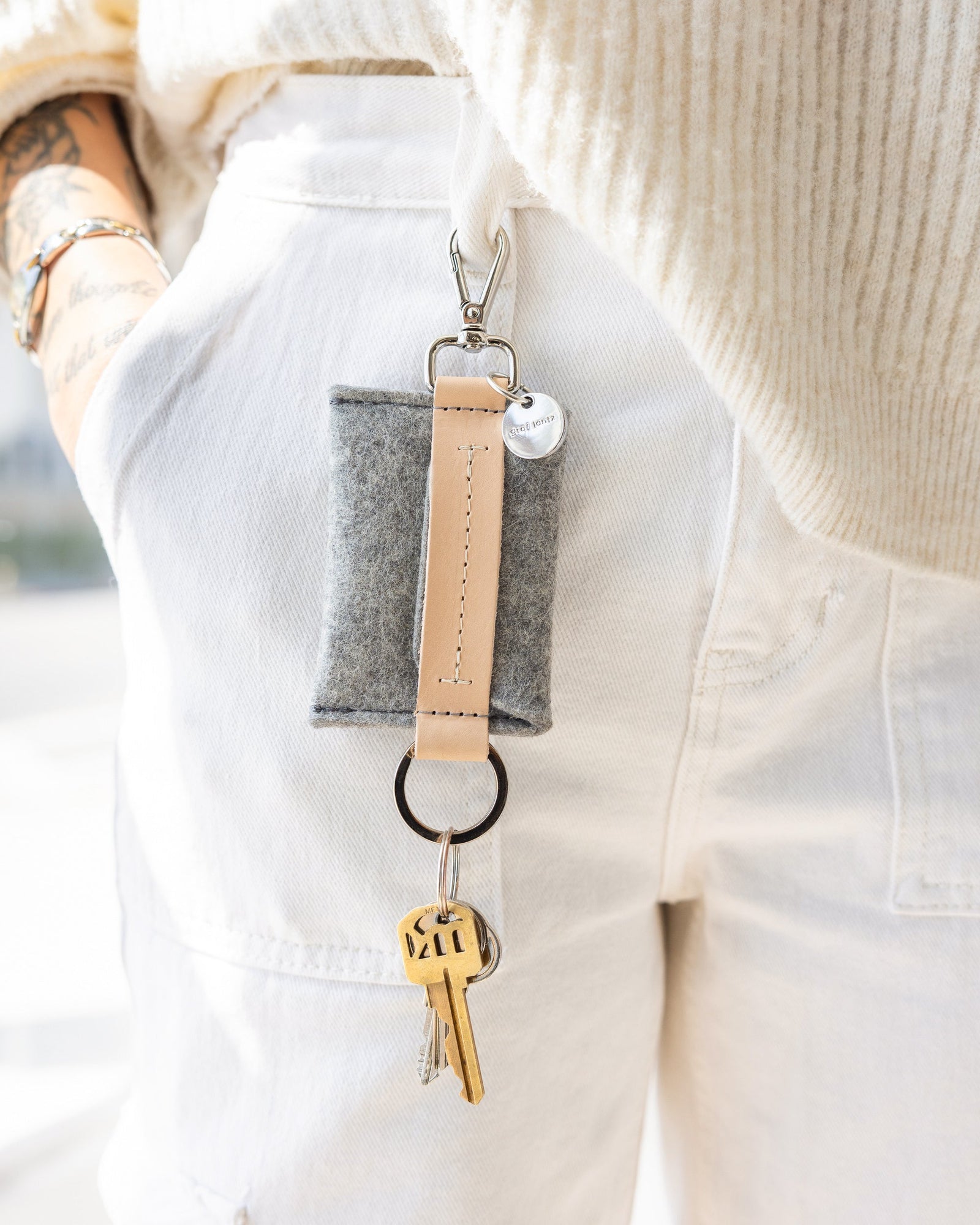 Merino Wool Card Key Fob | Granite/Natural