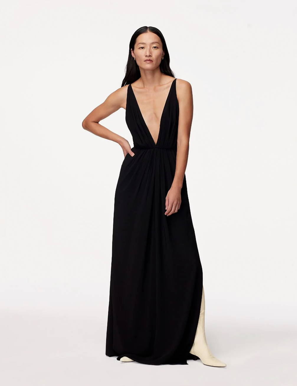 Another Tomorrow Gathered Gown in Black – Viscose Women's Dress